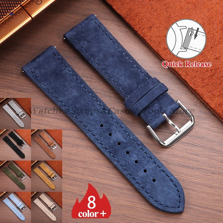 Vintage Suede Cowhide Leather Watch Strap (18–22mm, Quick Release)