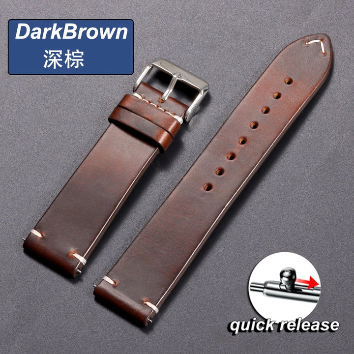 Vintage Oil Wax Leather Watch Strap – 18–24mm, Omega & Seiko