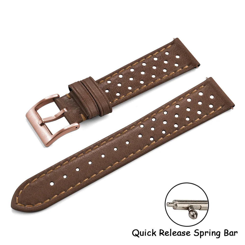 Vintage Racing Leather Watch Strap 18–22mm Quick Release for Omega