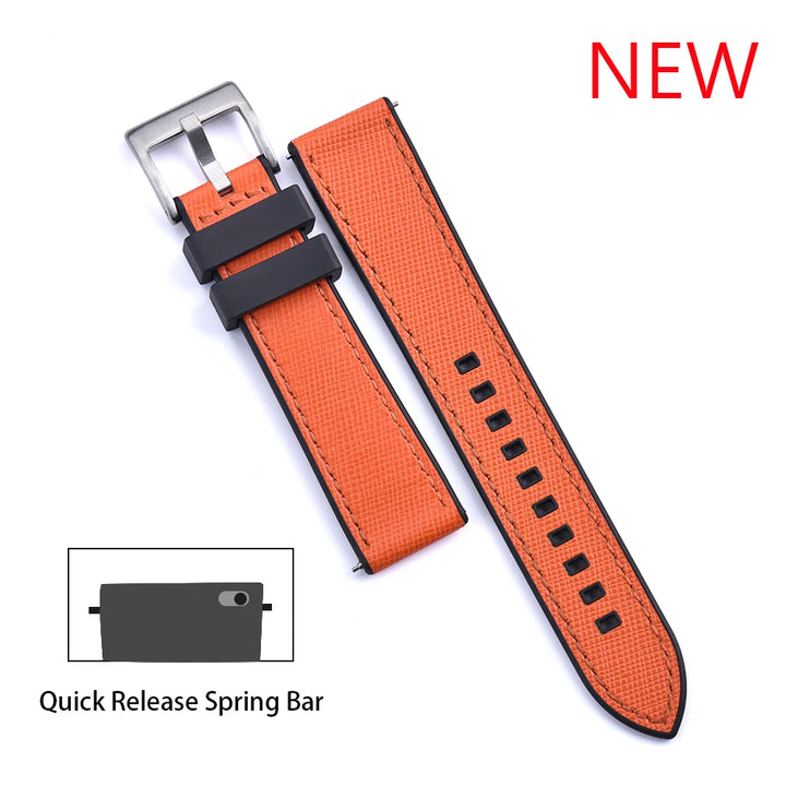JUELONG New Design FKM Watch Strap 20mm 22mm Quick Release Hybrid Fluoro Rubber Saffiano Leather Watchbands