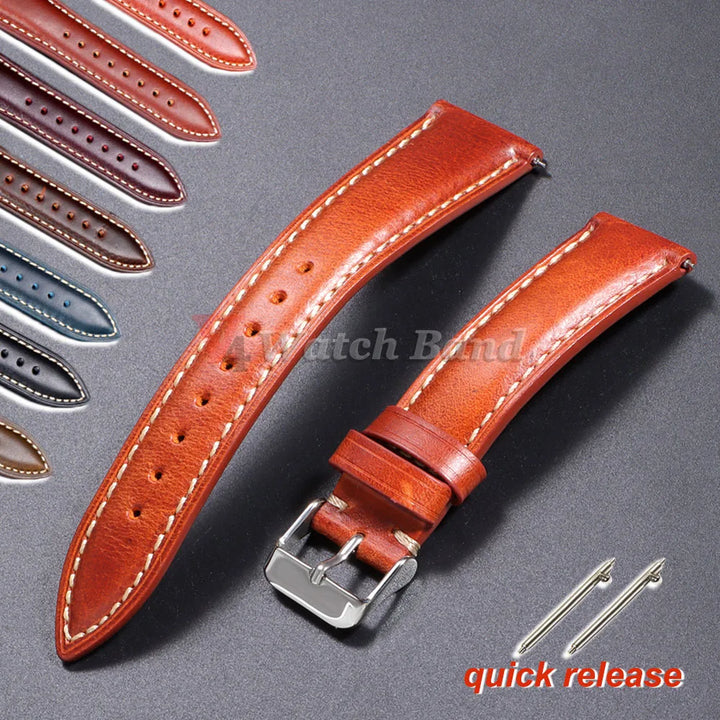 Vintage Oil Wax Leather Watch Strap – 18-22mm Brown for Samsung Galaxy