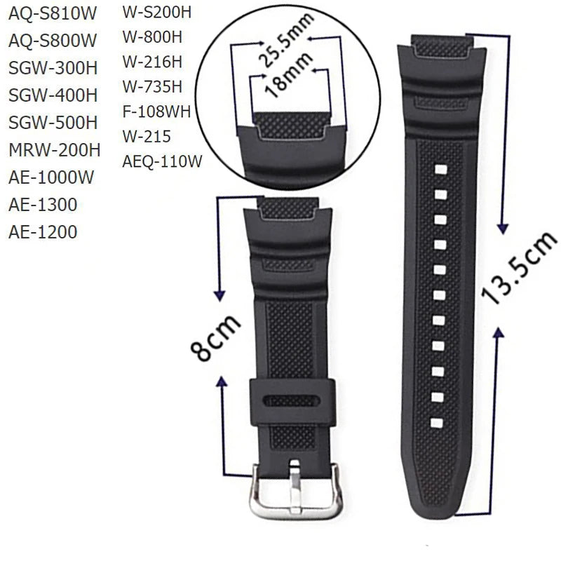 Silicone Rubber Strap for Casio AQ-S810W / AE-1000W Series