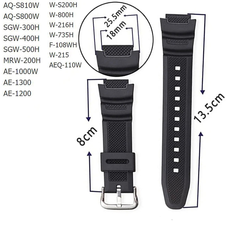 Silicone Rubber Strap for Casio AQ-S810W / AE-1000W Series