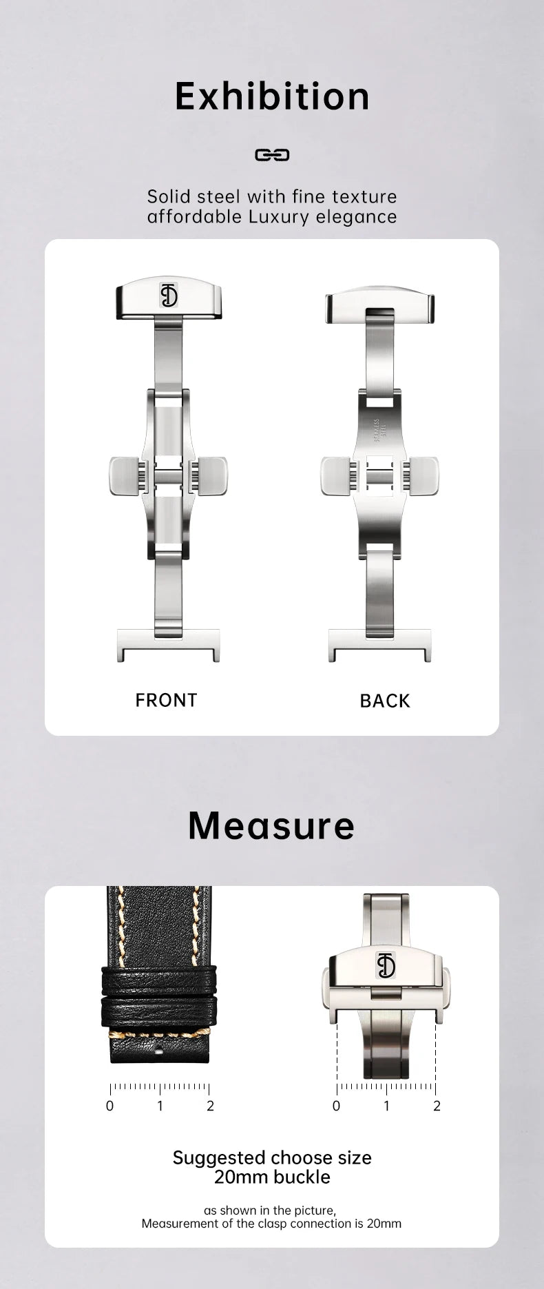 MAIKES 316L Stainless Steel Butterfly Clasp – 18/20mm Brushed Folding Buckle