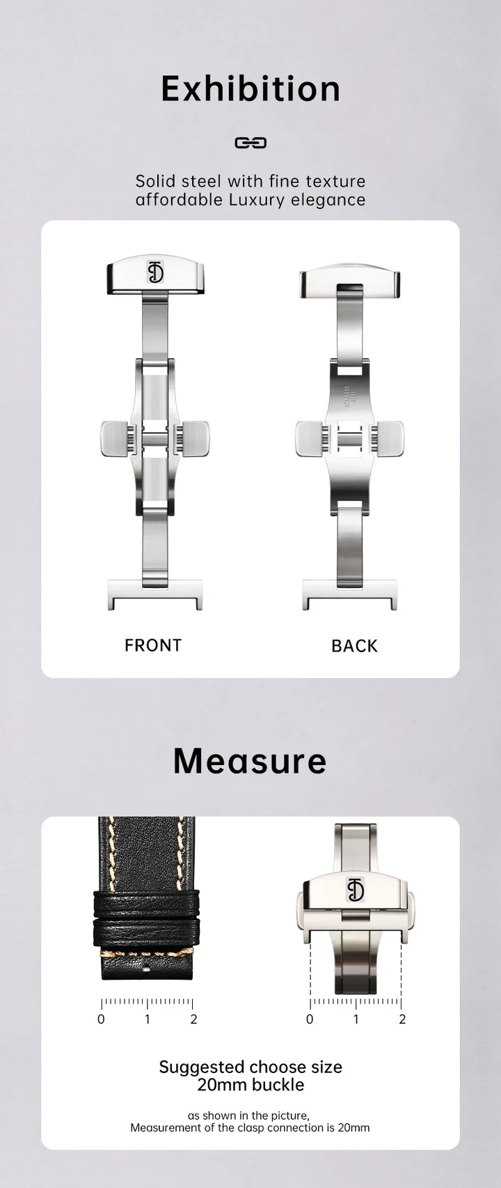 MAIKES 316L Stainless Steel Butterfly Clasp – 18/20mm Brushed Folding Buckle