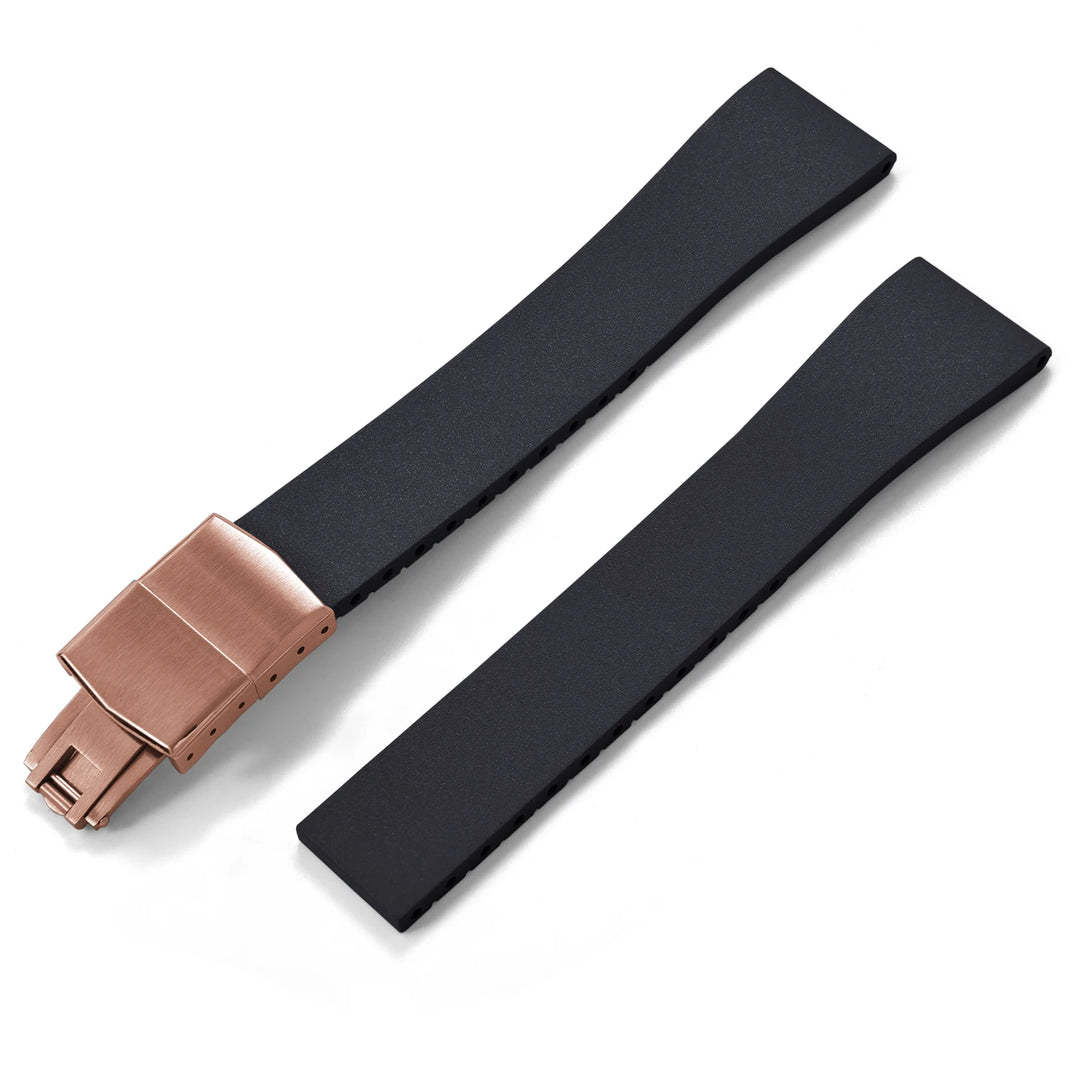 JUELONG CTS FKM Rubber Watch Strap 16–22mm Quick Release with Rose Gold Butterfly Buckle