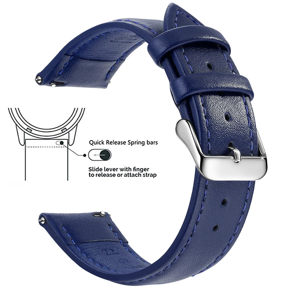 Top Grain Genuine Leather Watch Strap – 12–24mm, Quick Release