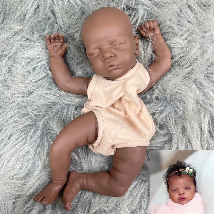 19″ Romy Dark Skin Unpainted Reborn Doll Kit – Vinyl Newborn Parts with Cloth Body