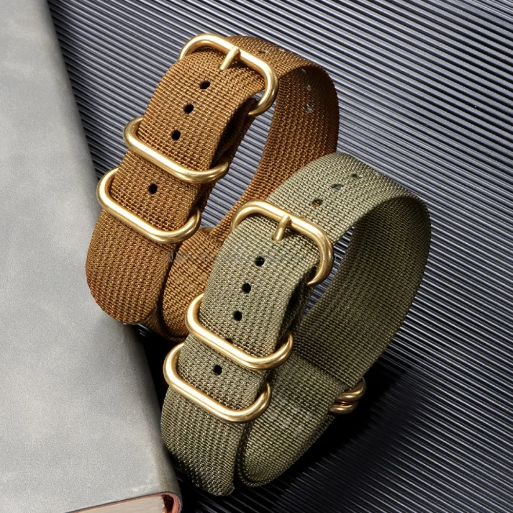 5-Ring Gold Buckle Nylon Watch Band