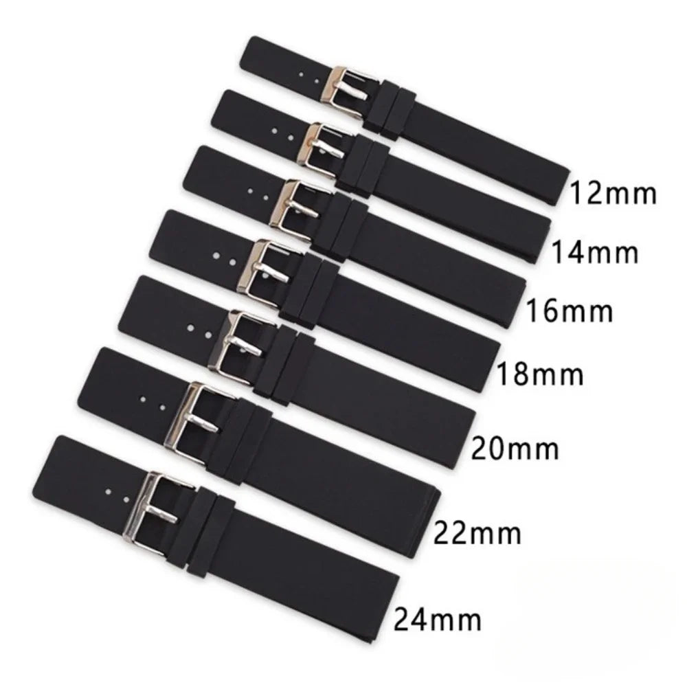 Silicone Watch Strap – 12–24mm, Soft Rubber for Seiko & Huawei GT Series
