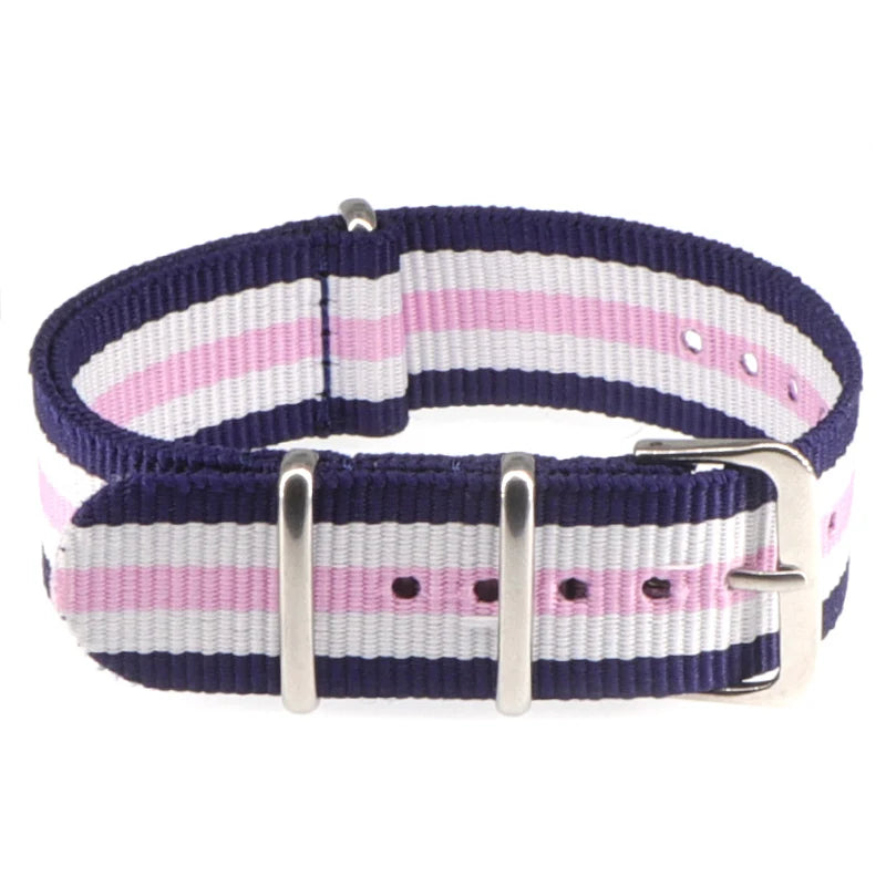 Striped Nylon Watch Strap with Silver Buckle (16-22mm)