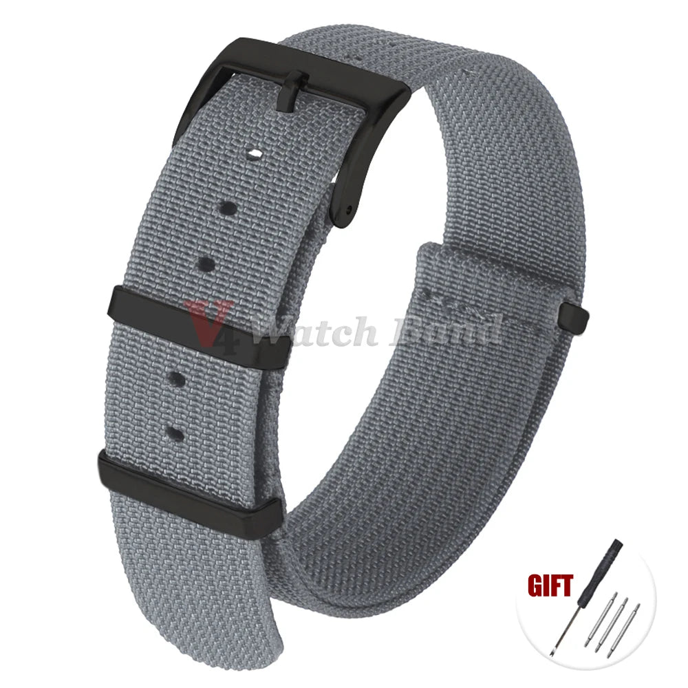 Universal Fabric Nylon Watch Strap with Black Buckle (20/22mm)