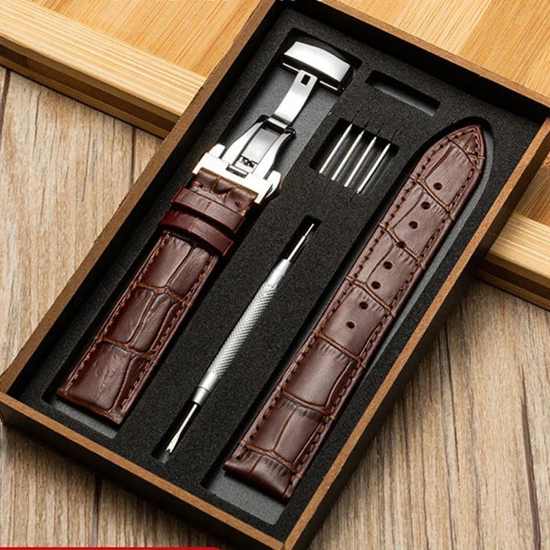 Genuine Leather Watch Strap with Butterfly Clasp (18–22mm)