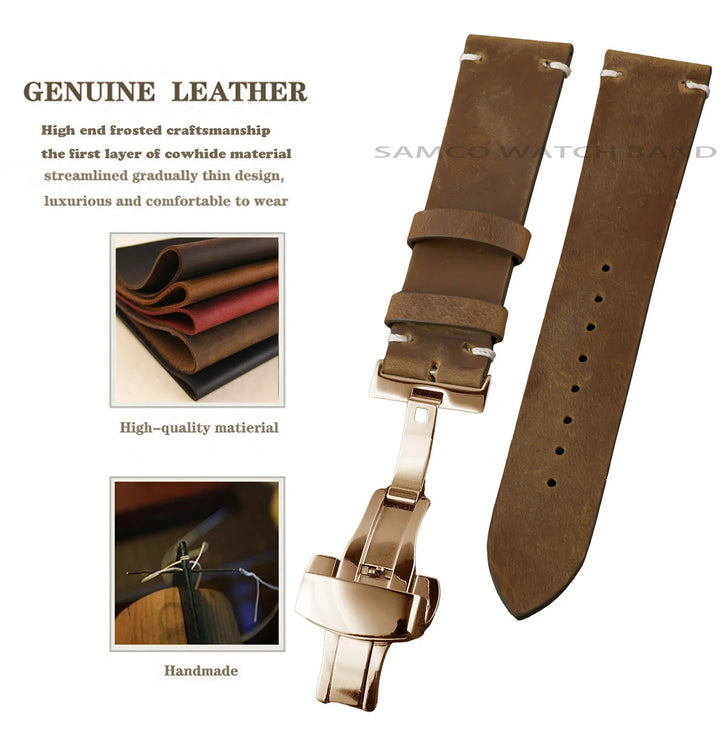 Vintage Top-Grain Leather Watch Strap (18–24mm)