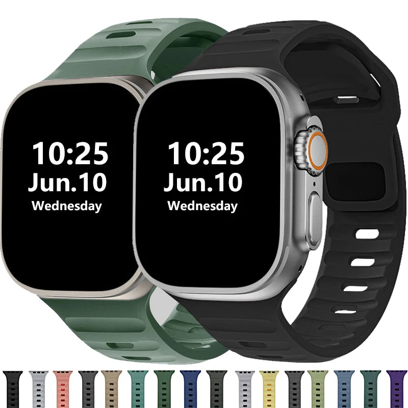 Silicone Apple Watch Band 38–49mm for iWatch Series 3–8 & Ultra