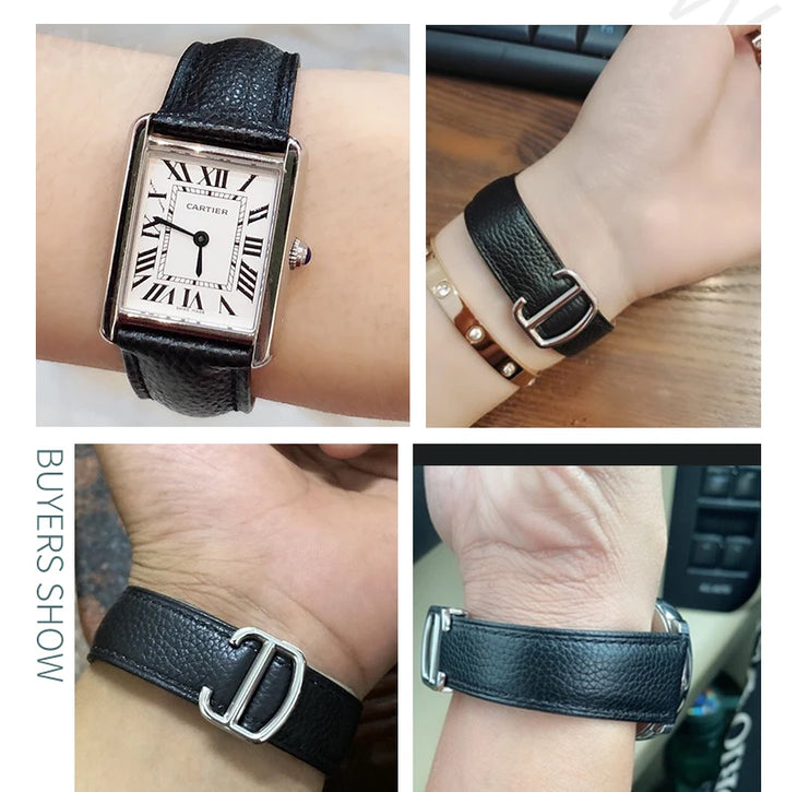 Cowhide Watch Strap Accessories for Cartier Tank – 16–23mm, Stainless Steel