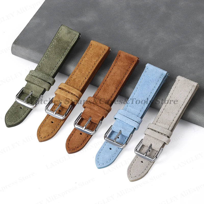 Vintage Suede Leather Watch Strap – 18/20/22mm, Quick Release