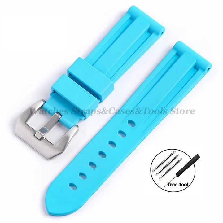 FKM Fluororubber Strap Watchband For Panerai 111 386 441 22mm 24mm Bracelet for Seiko for Tissot Men's Waterproof High Quality