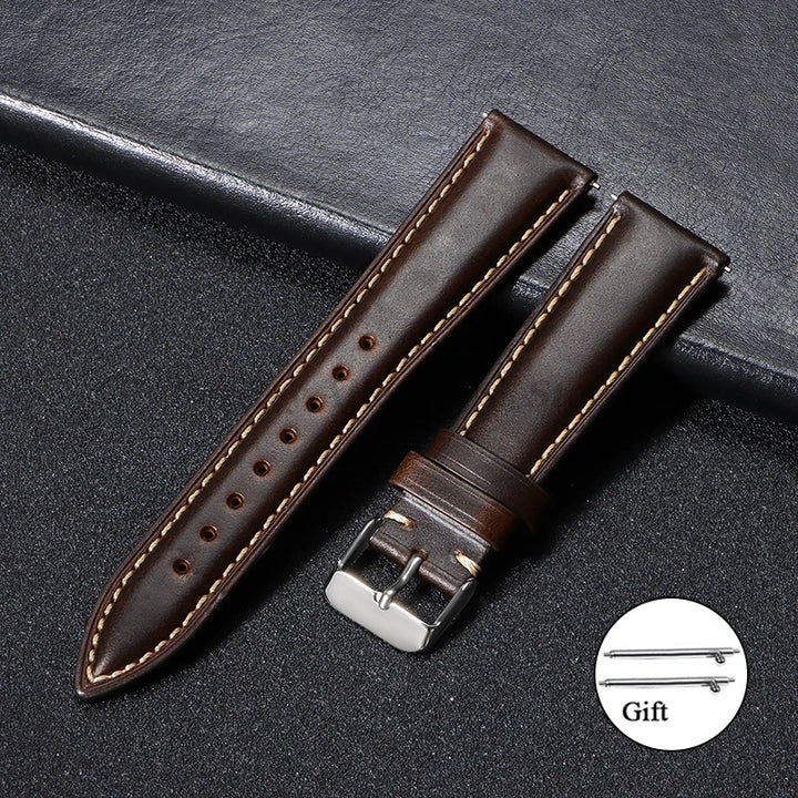 Vintage Oil Wax Leather Watch Strap – Brown Cowhide (18-22mm)