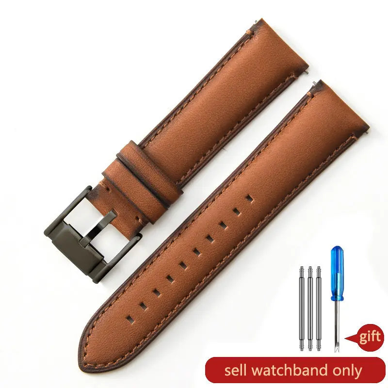 Genuine Leather Watch Strap for Fossil (22/24mm, Dark Blue)