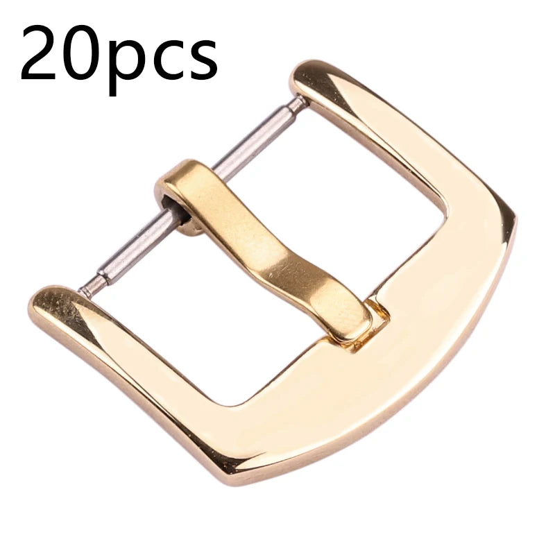 20pcs Metal Watch Buckles – Stainless Steel (18–24mm) Silver/Black/Gold