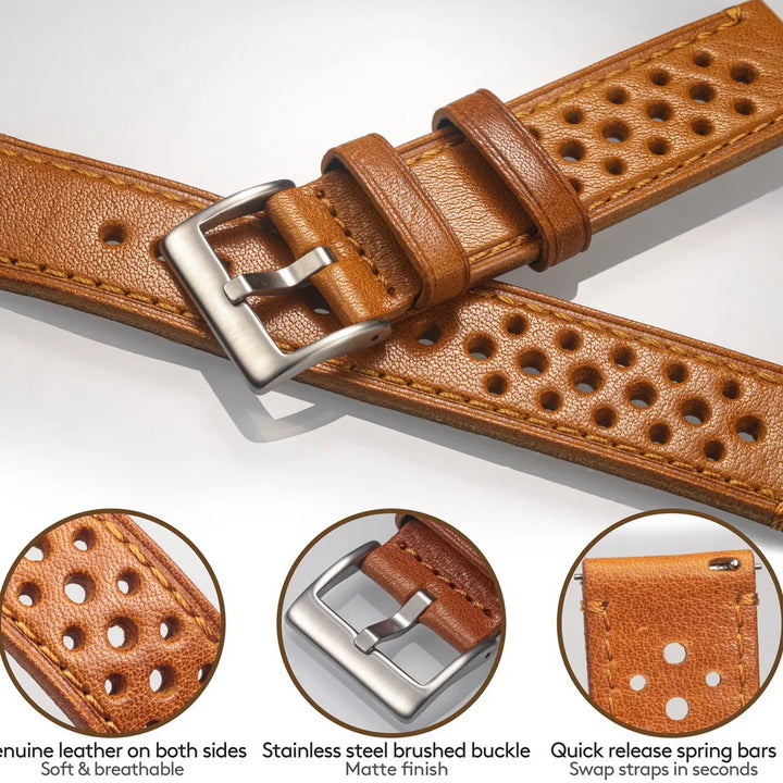 Hemsut Cowhide Watch Band Quick Release Soft Breathable Italian Genuine Leather Straps 18 20 22 24mm