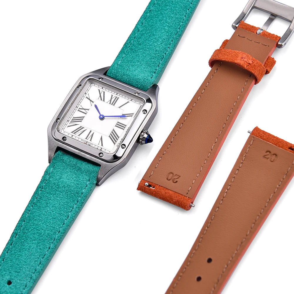 Soft Suede Leather Watch Strap – Quick Release, 18–22mm, Grey Vintage