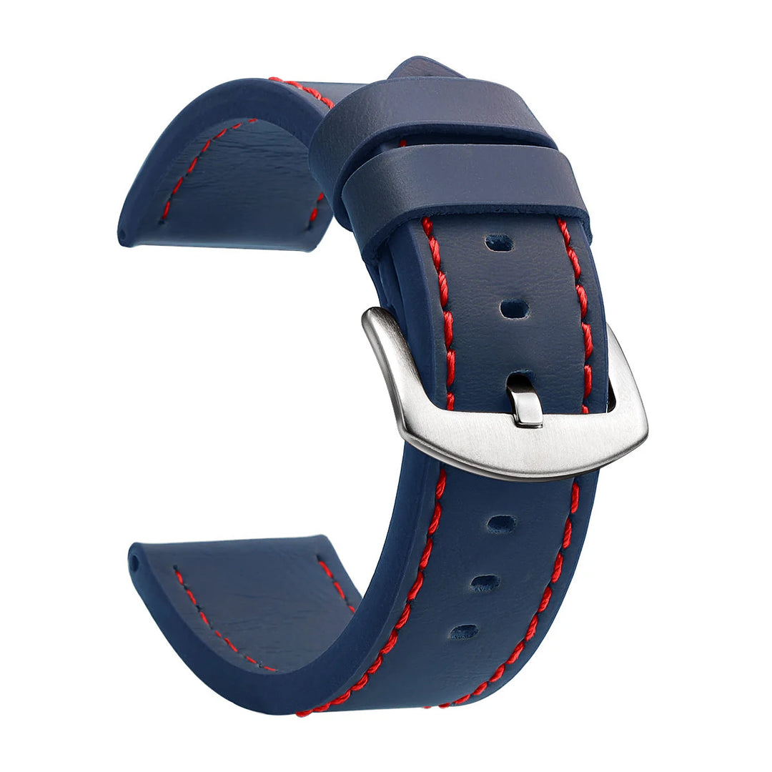 Fashion Vintage Leather Watch Strap – 18–24mm, Stainless Steel Buckle