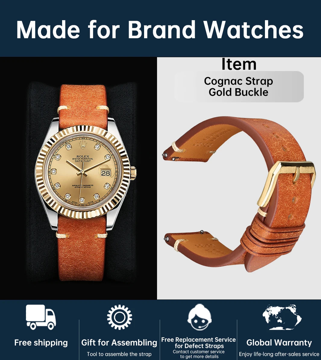 Luxury Quick Release Watchband Accessories For OMEGA Breitling Oris Bracelet Handmade Italian Pueblo Cow Leather Watch Strap