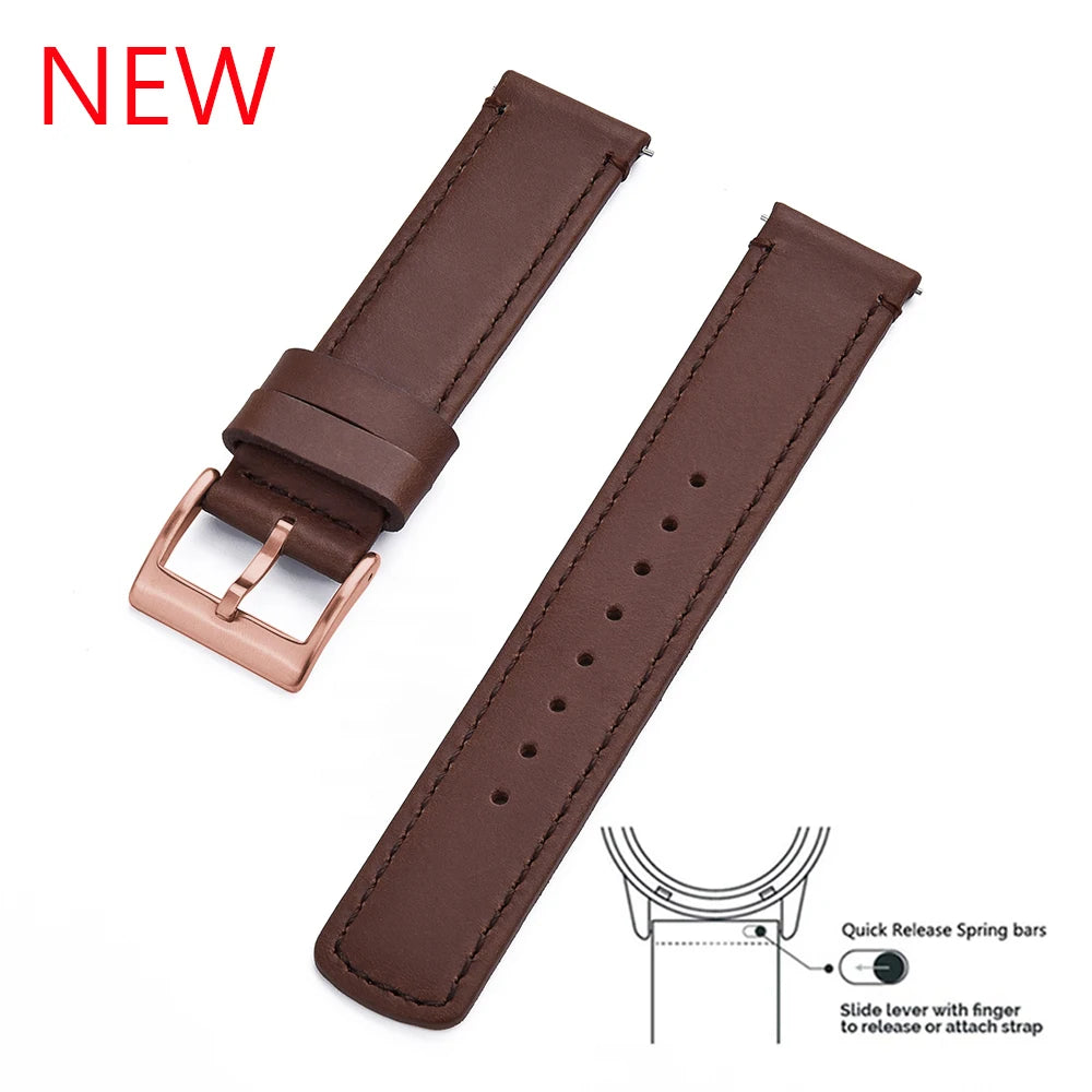 JUELONG Premium Leather Watch Strap 20mm 22mm With Quick Release Watch Bands Black Silver Buckle For Men's Watches Accessories