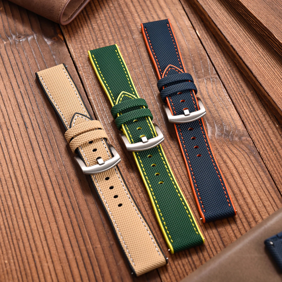 Qucik Release FKM Rubber Strap 18/20/22/24mm Sailcloth Leather Watch Bands Waterproof Nylon Bracelet For Omega Tissot IWC Seiko