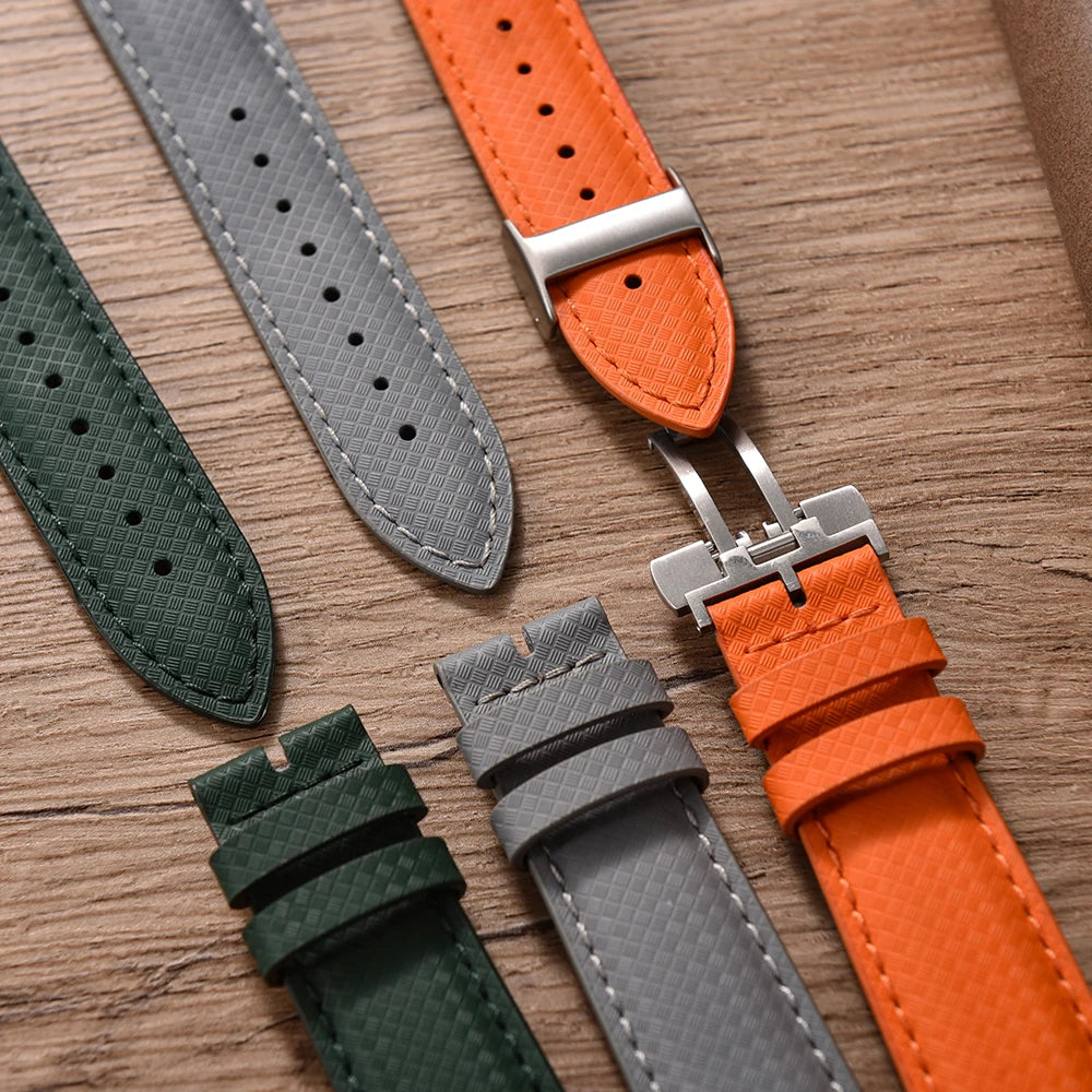 New Design 18mm 19mm 20mm 22mm Sailcloth Strap FKM TOP+Leather Base Rubber Watch Bands Perfectly Matched With Any Brand of Watch