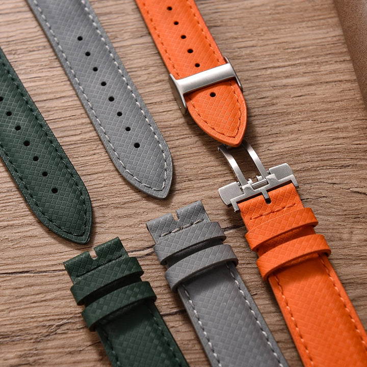 New Design 18mm 19mm 20mm 22mm Sailcloth Strap FKM TOP+Leather Base Rubber Watch Bands Perfectly Matched With Any Brand of Watch