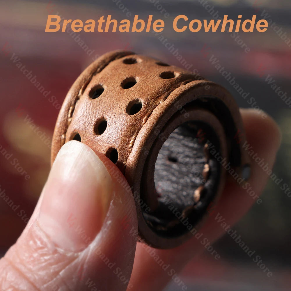 Genuine Cowhide Leather Watch Strap – 18/20/22mm, Vintage, Butterfly Buckle