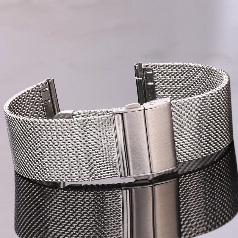 Mesh Milanese Loop Watch Strap – 16–24mm, Silver/Black for Galaxy Watch