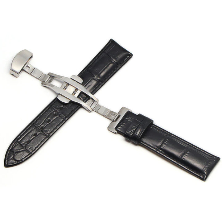 Genuine Leather Watch Strap with Steel & Butterfly Buckle (18-20mm)