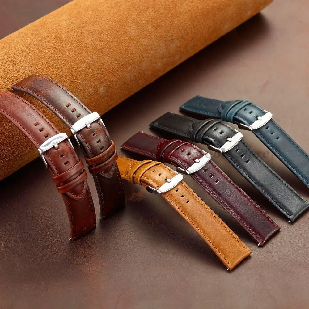 Vintage Cowhide Leather Watch Strap 18–26mm Quick Release – Universal