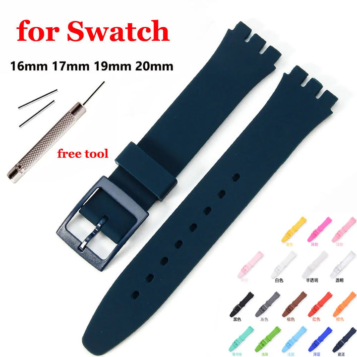 Colorful Silicone Rubber Watch Strap for Swatch (16–20mm)