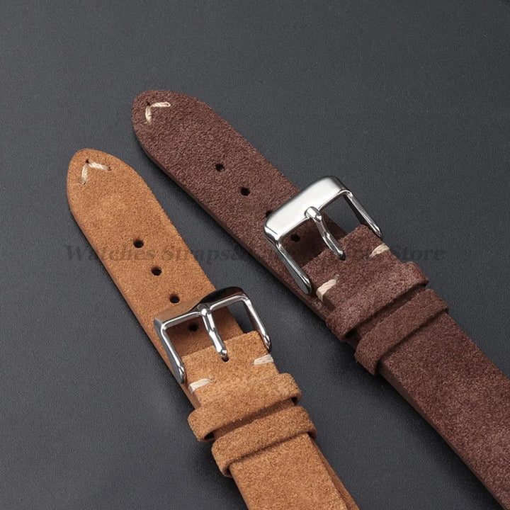 Vintage Suede Leather Watch Band 14–22mm for Omega & Seiko (Handmade,