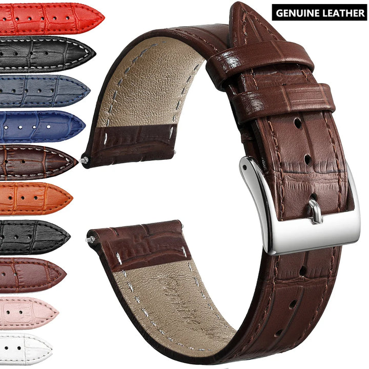 Cowhide Genuine Leather Watch Strap – 12–24mm with Tool
