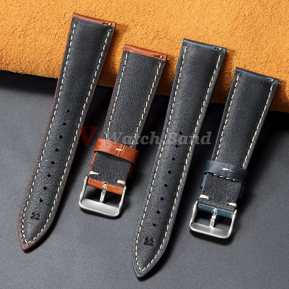 Vintage Oil Wax Leather Watch Strap – 18-22mm Brown for Samsung Galaxy