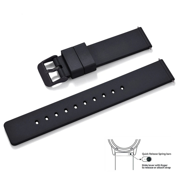 Premium Grade Flat Smooth FKM Rubber Watch Strap 16mm 18mm 20mm 22mm 24mm Soft Quick Release Rubber Watch Bands