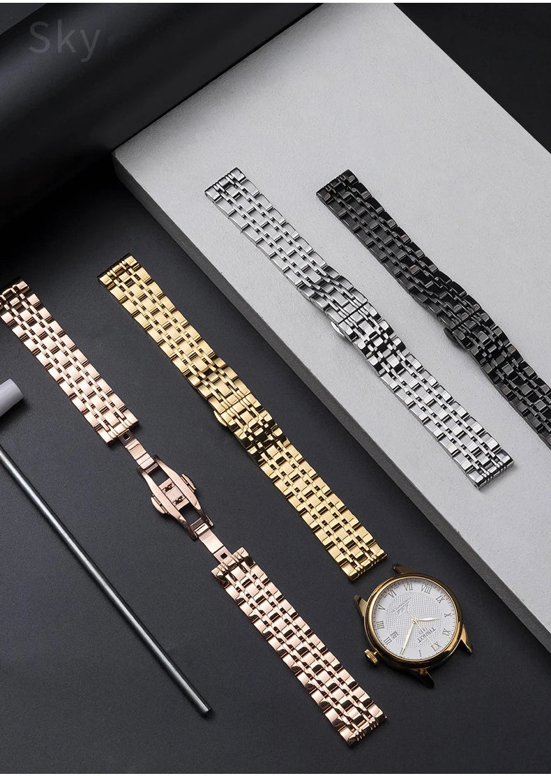 Stainless Steel Watch Strap for Tissot – 14–20mm, Silver & Rose Gold