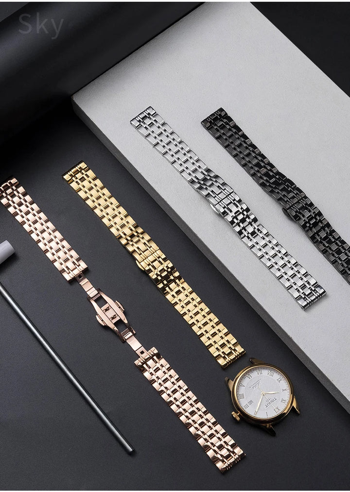 Stainless Steel Watch Strap for Tissot – 14–20mm, Silver & Rose Gold