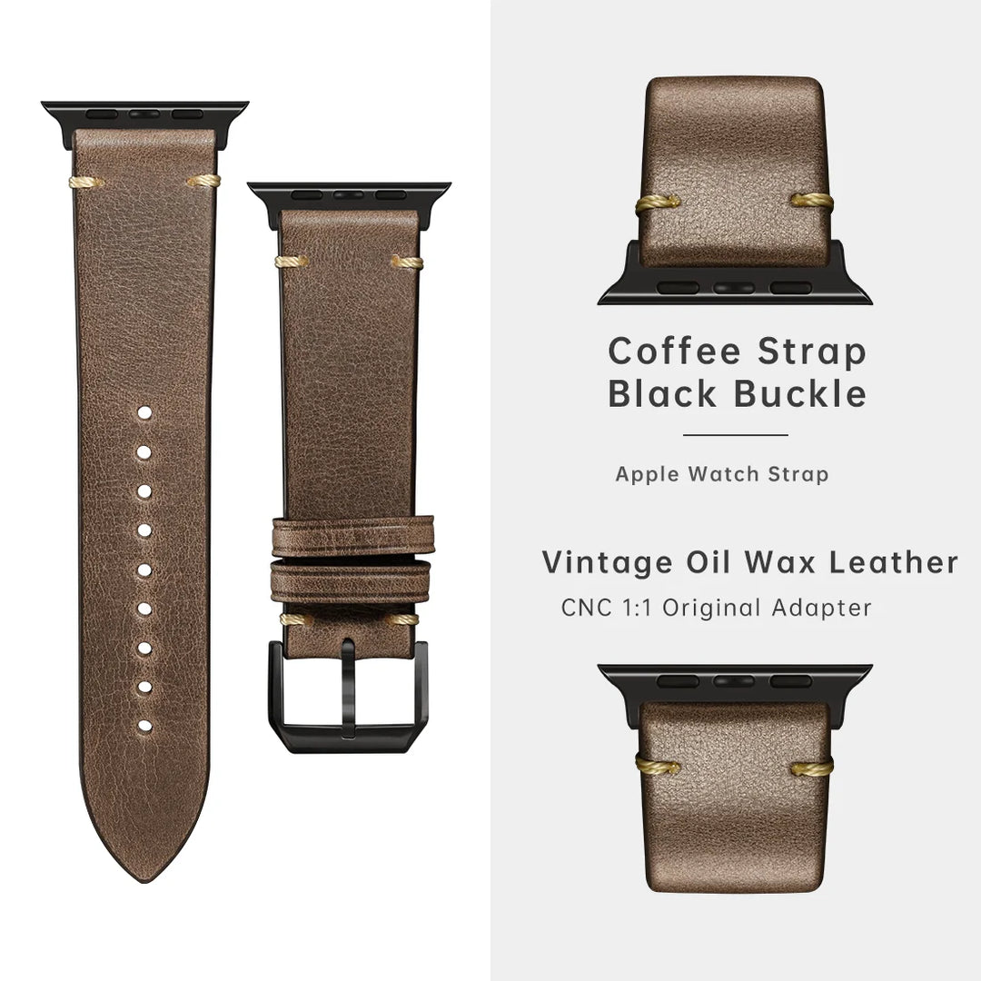 Luxury Leather Watch Strap for Apple Watch, Ultra 49mm, Series 10, 9, 8, 7, 6, SE, 45mm, 44mm, 41mm, 40mm, Leather Watch Band