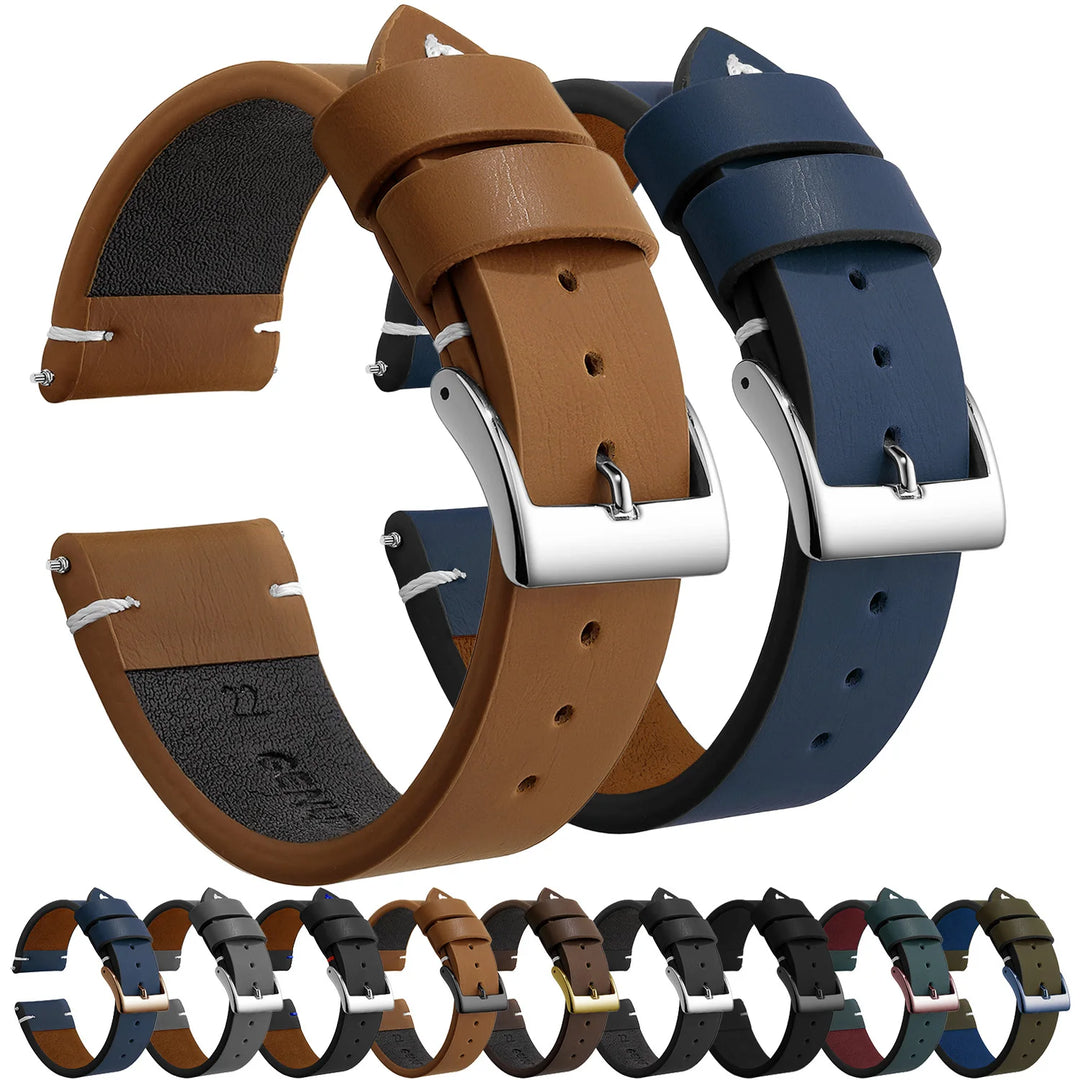 Sport Vintage Leather Watch Band 18–22mm with Stainless Steel Buckle