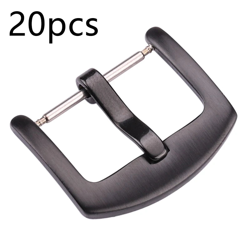 20pcs Metal Watch Buckles – Stainless Steel (18–24mm) Silver/Black/Gold