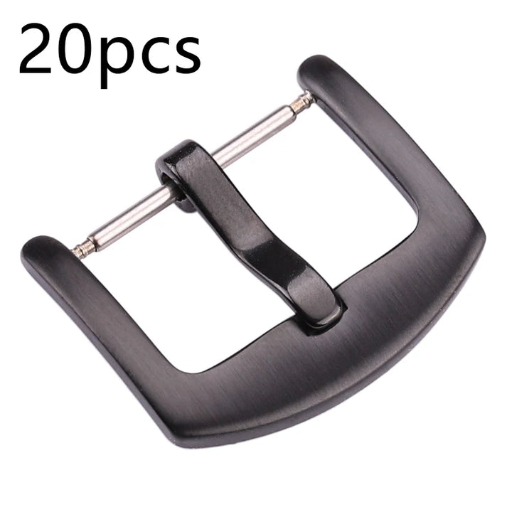 20pcs Metal Watch Buckles – Stainless Steel (18–24mm) Silver/Black/Gold