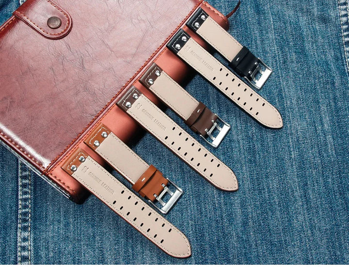 Double Row Hole Leather Watch Strap 20/22mm for Hamilton & Seiko