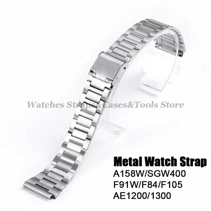 18mm For Casio A158W Watchband Stainless Steel Watch Strap for F-91W/F105/108/A158/168 AE1200/1300 Metal Small Watch Steel Band
